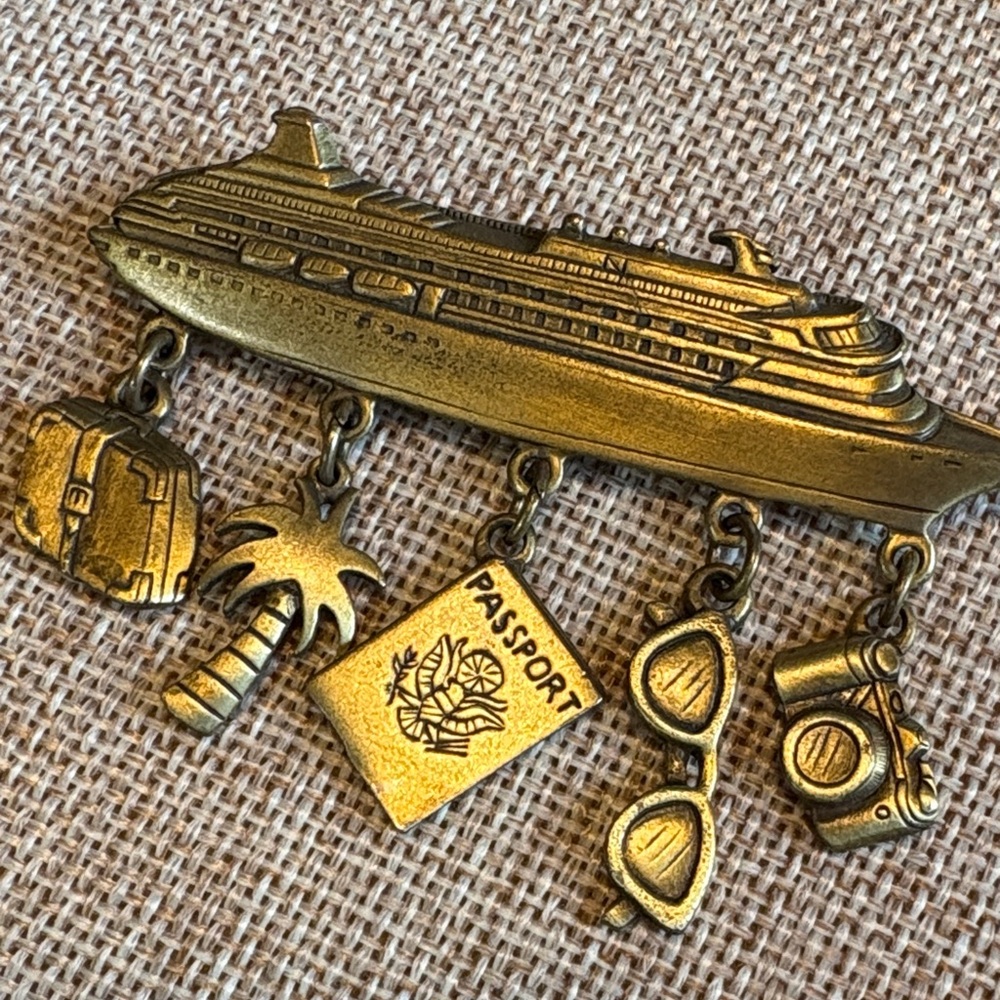 JJ Cruise Ship Brooch with Gold Charms